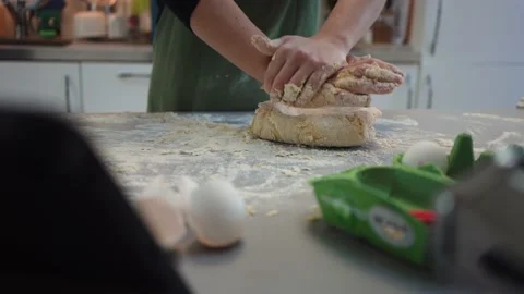 Doing egg pasta at home while lockdown in quarantine Stock Footage 131157284