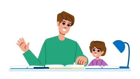 Doing homework father vector Stock Illustration