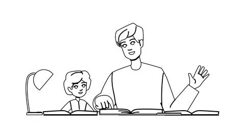 Doing homework father vector Stock Illustration