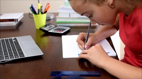 Doing a homework with geometry Stock Footage 79539763
