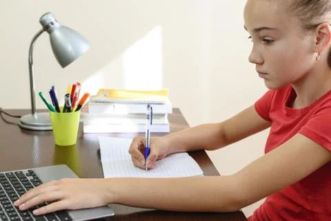 Doing homework on a laptop Stock Photos