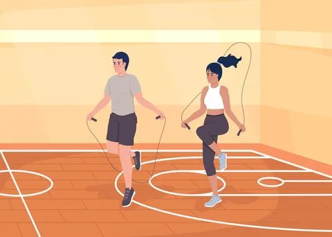 Doing jumping rope flat color vector illustration Stock Illustration