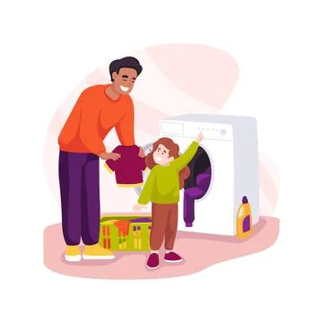 Doing laundry isolated cartoon vector illustration. Stock Illustration
