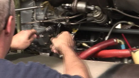 Doing maintenance on a helicopter engine Stock-Footage 41119517