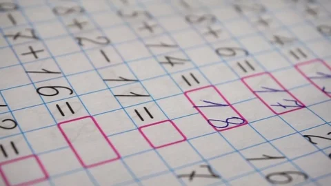 Doing math homework. Solves simple examples Video stock 75627653