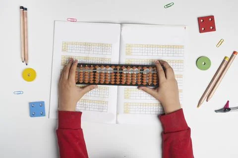 Doing mental math or mental arifmethic Stock Photos