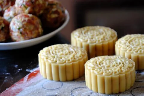 Doing moon cake, baking at home Stock Photos