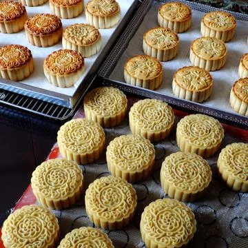 Doing moon cake, baking at home Stock Photos