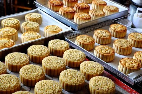 Doing moon cake, baking at home Stock Photos