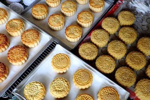 Doing moon cake, baking at home Stock Photos