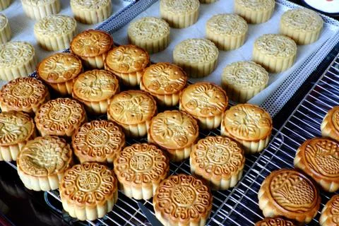 Doing moon cake, baking at home Stock Photos