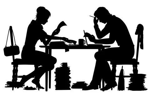 Doing paperwork silhouette Stock-Illustration