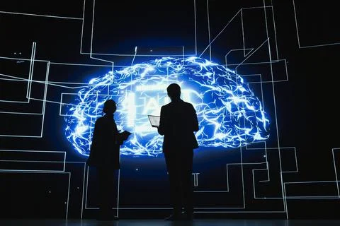 Doing research and development, AI technology and team of programmers Foto stock