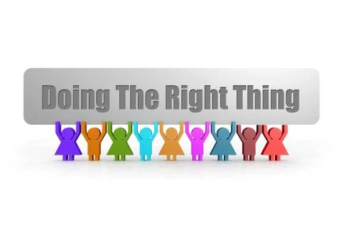 Doing The Right Thing word on a banner hold by group of puppets Stock Illustration