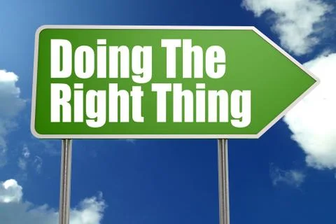 Doing The Right Thing word with green road sign Illustrazione stock