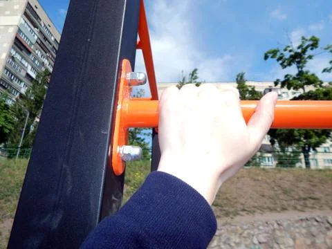 Doing sport arm simulator Stock-Fotos
