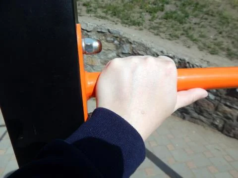 Doing sport arm simulator Stock-Fotos