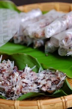 Doing spring rolls Stock Photos