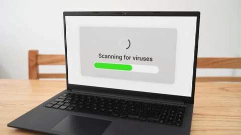 Doing a virus scan on personal laptop. Concept of looking for malware and Stock Footage 310295986