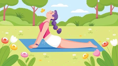 Doing Yoga in Nature Stock Illustration