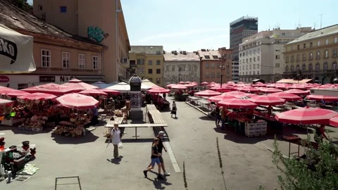 Dolac market in Zagreb Stock Footage 203221537