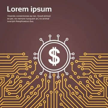 Dolar Sign Over Computer Chip Moterboard Backgroung Network Data Center System Illustrazione stock
