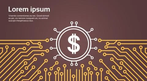 Dolar Sign Over Computer Chip Moterboard Backgroung Network Data Center System 스톡 일러스트