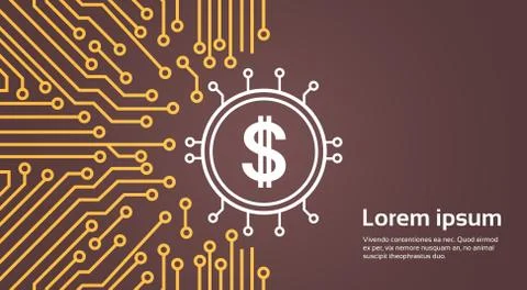 Dolar Sign Over Computer Chip Moterboard Backgroung Network Data Center System イラスト素材
