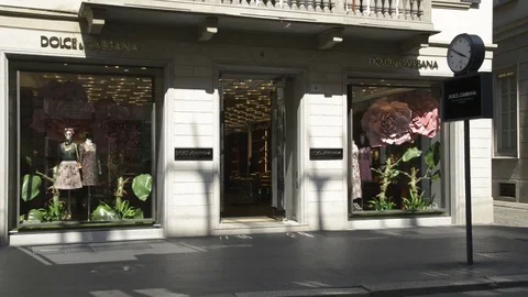 Dolce Gabbana store in Milan. Fashion week Dolce Gabbana shopping Stock Footage