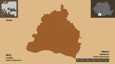 Dolj location. Romania. Solid patterned map Stock Footage 135763917