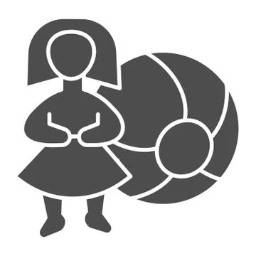 Doll and ball solid icon, children toys concept, beach ball and cute doll vector Ilustración de archivo