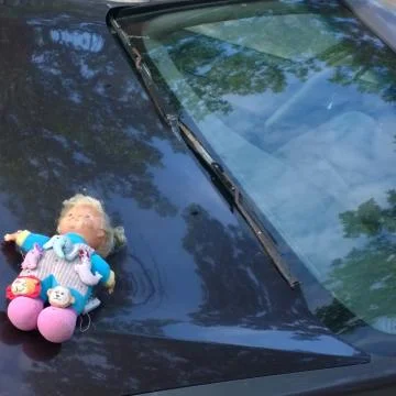 Doll on a car 스톡 사진