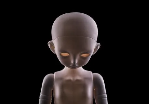 Doll face isolated on black background with clipping path Foto stock