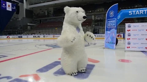 Doll Giant Bear dancing on the ice arena Stock Footage 72759983