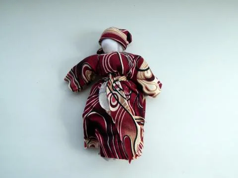 Doll handmade and retro objects composition Stock Photos