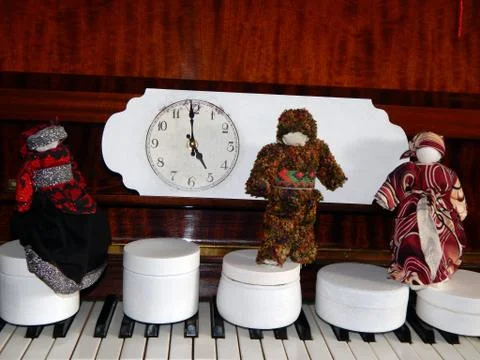 Doll handmade and retro objects composition 库存照片