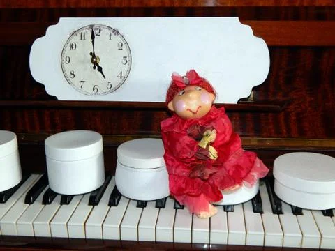 Doll handmade and retro objects composition 库存照片