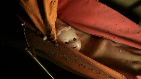 Doll head in stroller Stock Footage 143258654