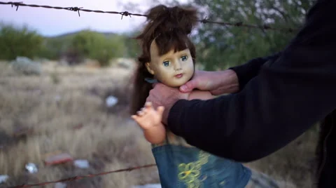 Doll Horror Man Choking Stock Footage 58381136