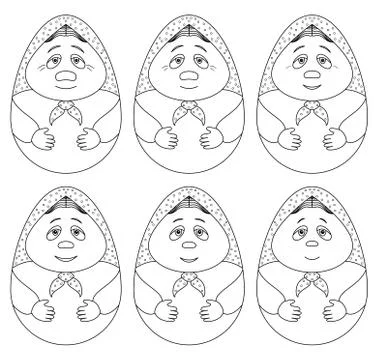 Doll matreshka, contours, set, Stock Illustration