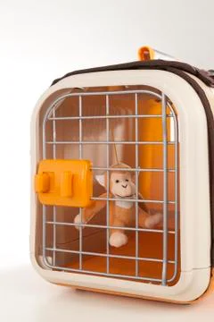 Doll monkey in the cage Stock Photos
