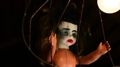 Doll with old lampshade Stock Footage 135386736