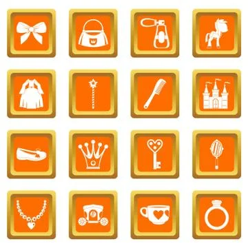 Doll princess items icons set orange イラスト素材