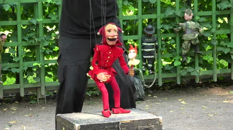 Doll a puppet on the strings. 4K. Stock Footage 40363331