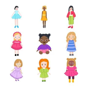 Doll toy set cartoon vector illustration Stock Illustration