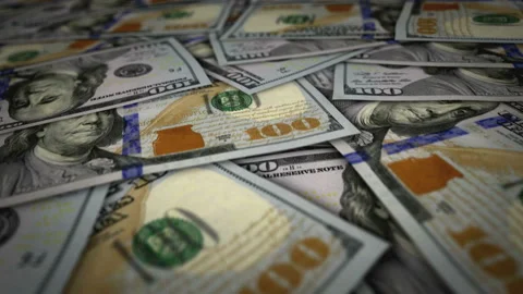 Dollar 100 banknote flying over money surface Stock Footage 200160298