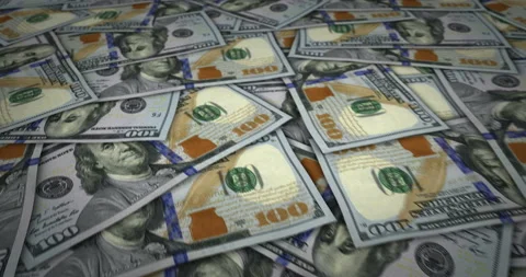 Dollar 100 banknote flying over money surface Stock Footage 200161031