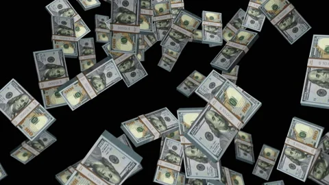 Dollar 100 banknote packs falling loop Stock Footage 199396999
