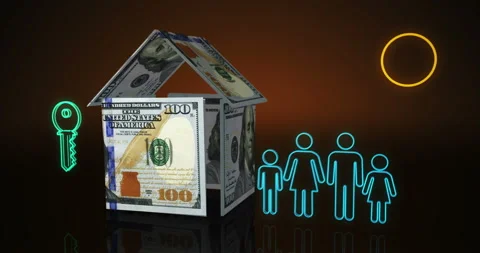 Dollar 100 USD money banknotes paper house on the table Stock Footage 201286449