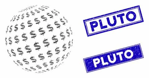 Dollar Abstract Sphere Mosaic and Scratched Rectangle Pluto Watermarks Illustrazione stock
